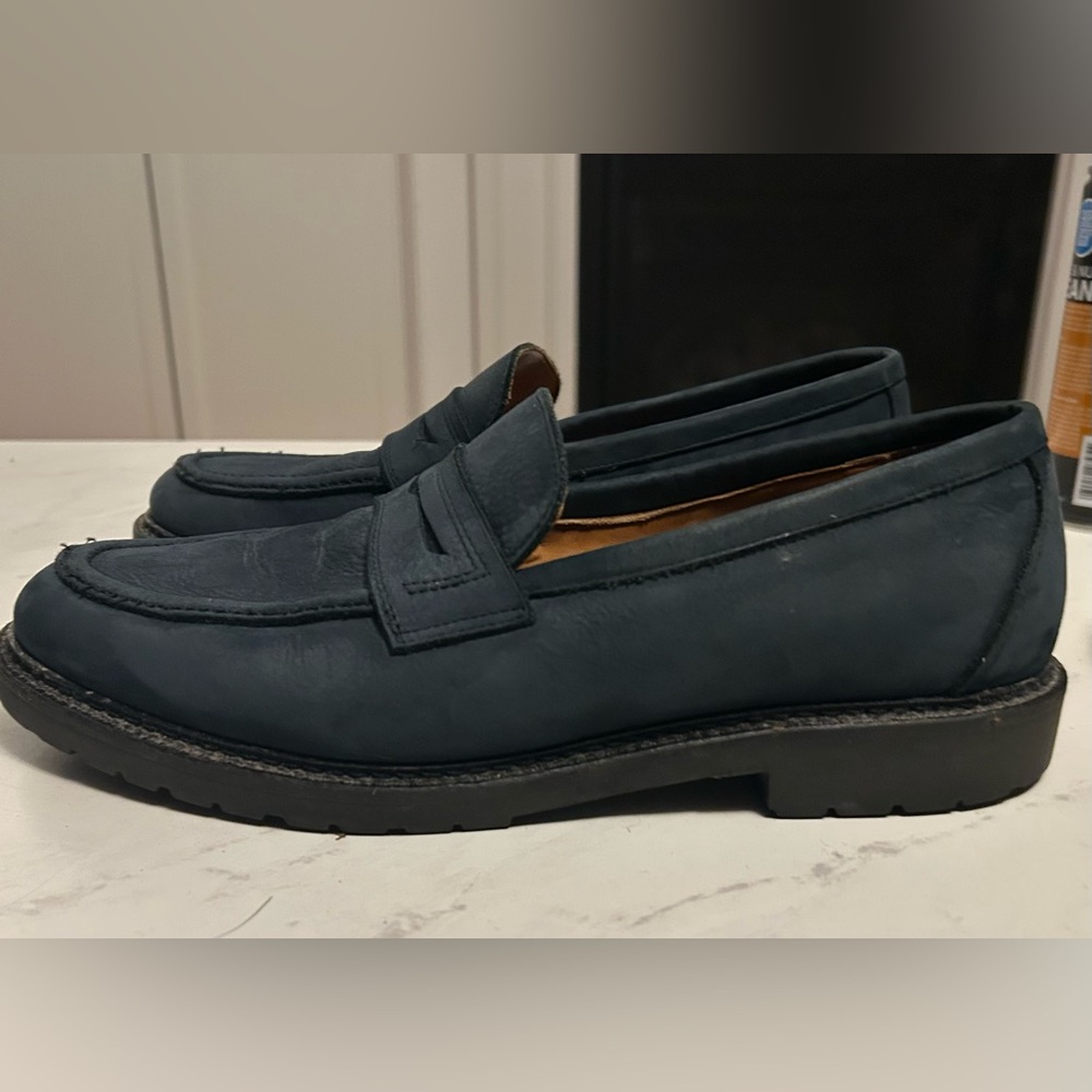 Barneys New York Made in Italy Blue Leather Penny Loafers Lug Sole Men’s Dress